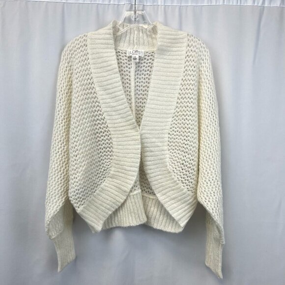 Ann Taylor Loft Cardigan Sweater Off White Long Sleeve Open Knit Petites LP - Picture 1 of 10
